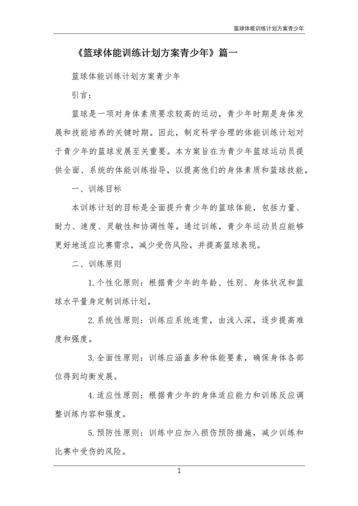 篮球教练队长训练计划书模板下载